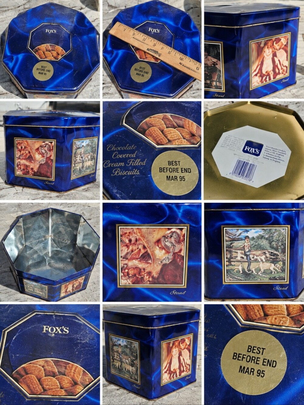 Vintage Fox’s Blue Octagonal Biscuit Cookie Tin 1990s Collectible English Decor